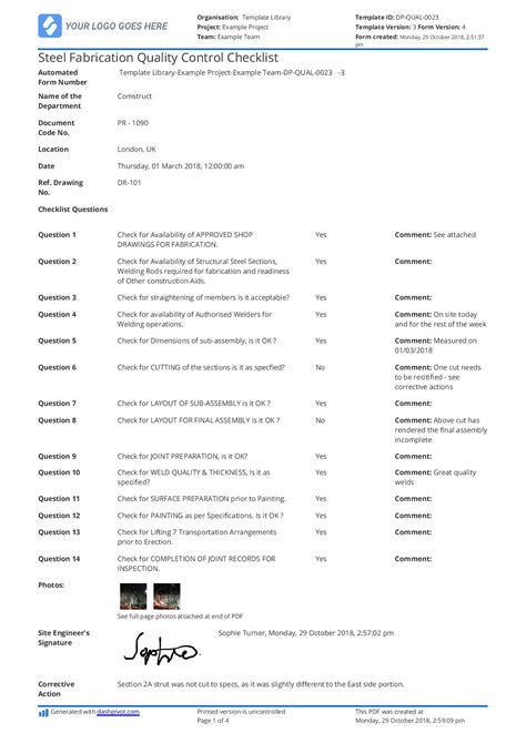 steel quality checklist pdf